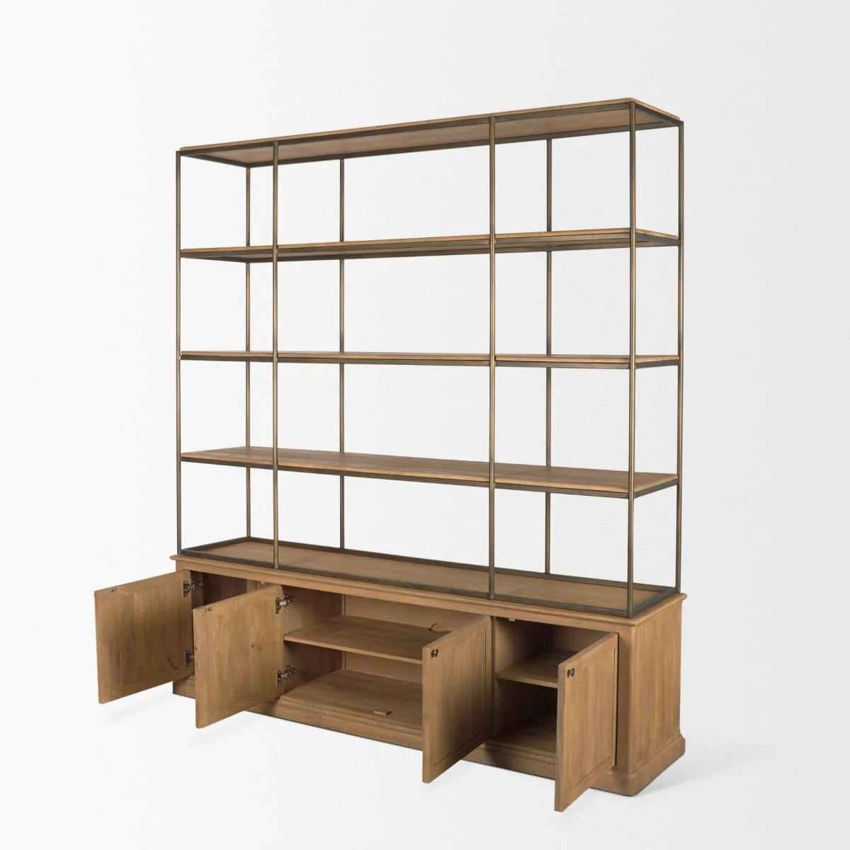 Braxton Shelving Unit Light Brown | Antiqued Brass | 4 Doors