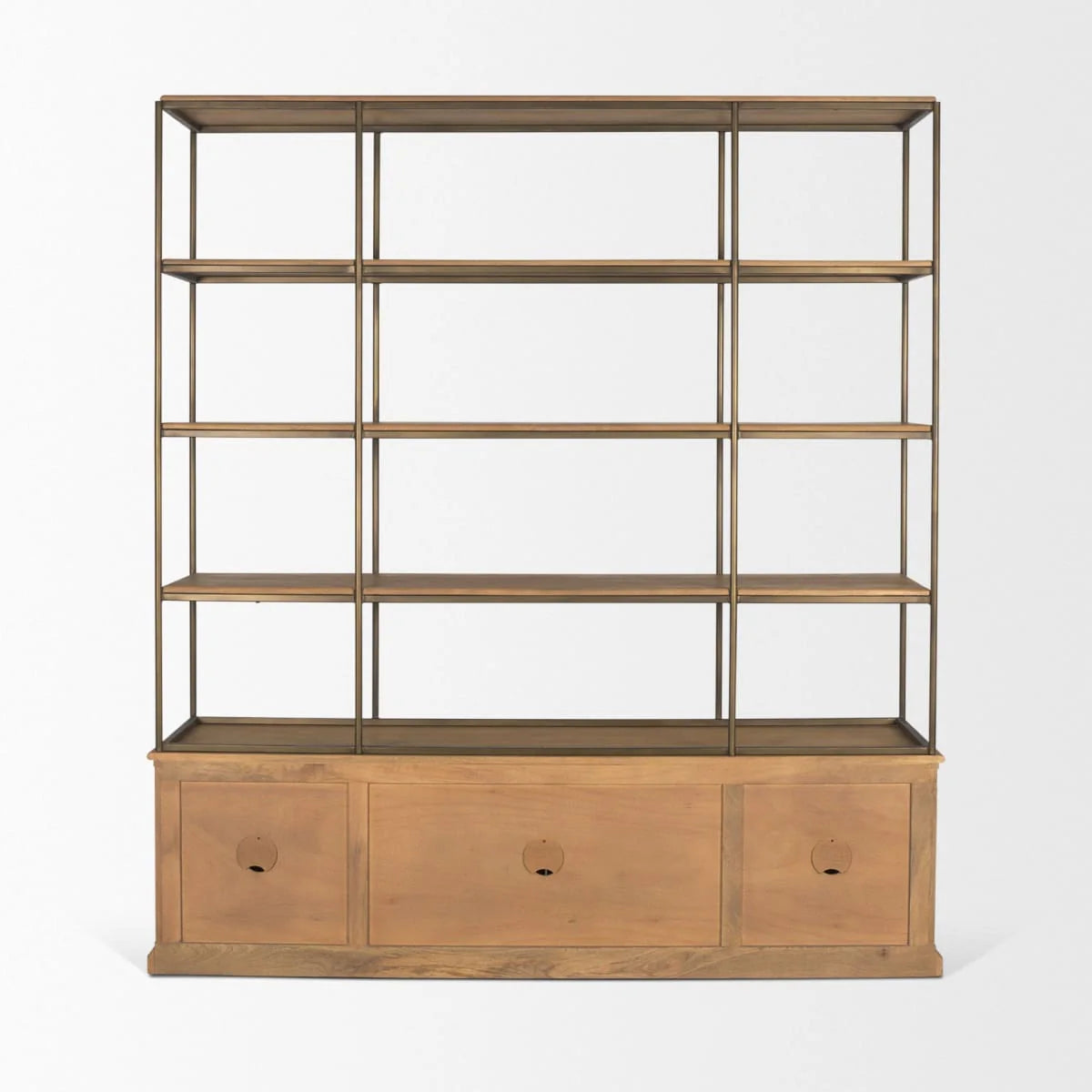 Braxton Shelving Unit Light Brown | Antiqued Brass | 4 Doors
