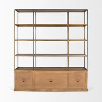 Braxton Shelving Unit Light Brown | Antiqued Brass | 4 Doors