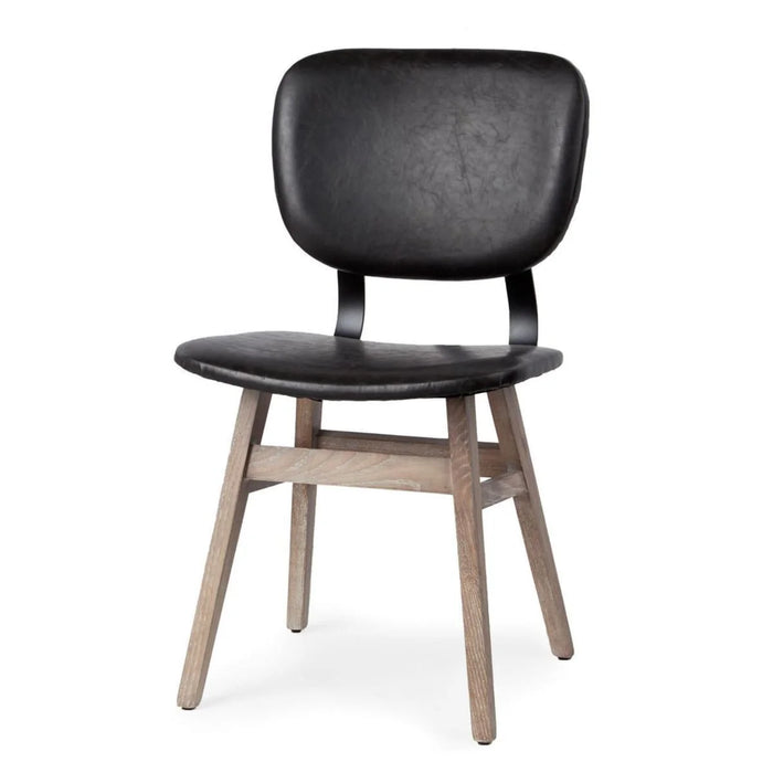Haden Upholstered Dining Chair Black Faux Leather | Brown Wood
