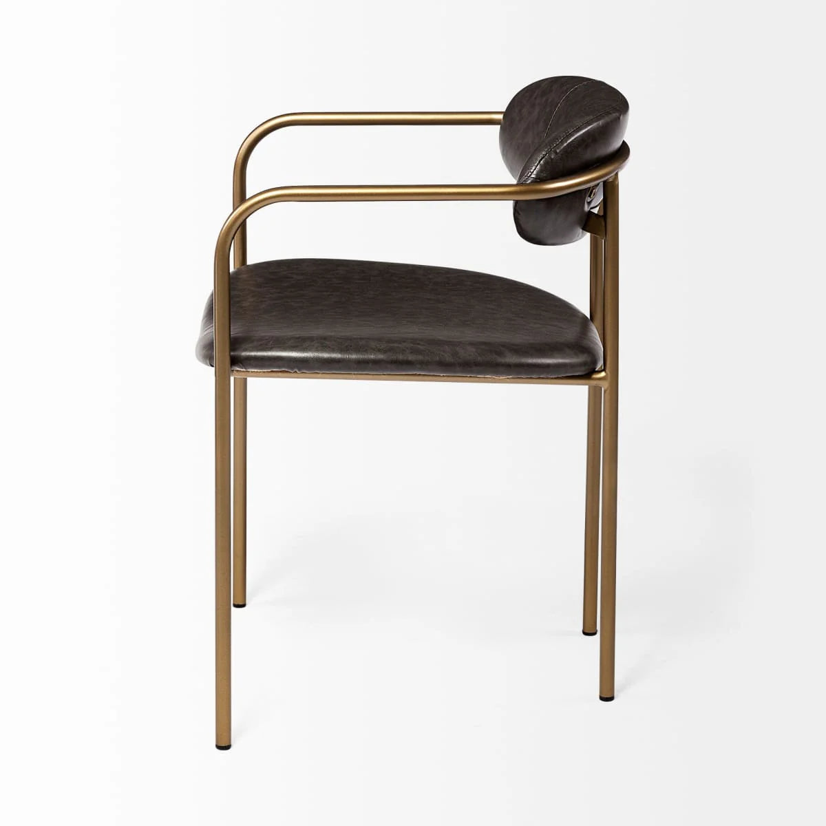 Parker Leather Dining Chair Brown Faux Leather | Gold Metal