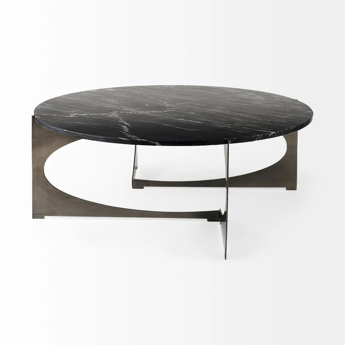 Reinhold Round Coffee Table Black Marble | Nickel Metal | Round
