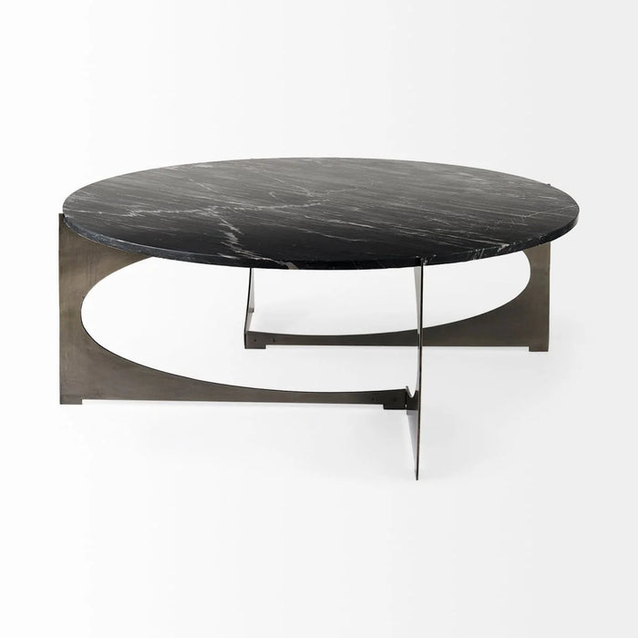 Reinhold Round Coffee Table Black Marble | Nickel Metal | Round