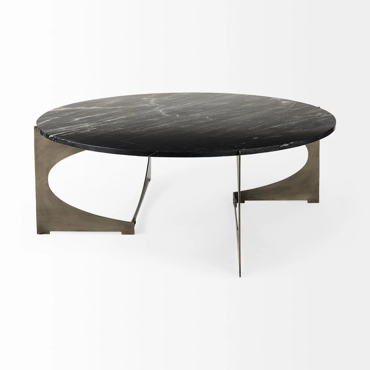 Reinhold Round Coffee Table Black Marble | Nickel Metal | Round