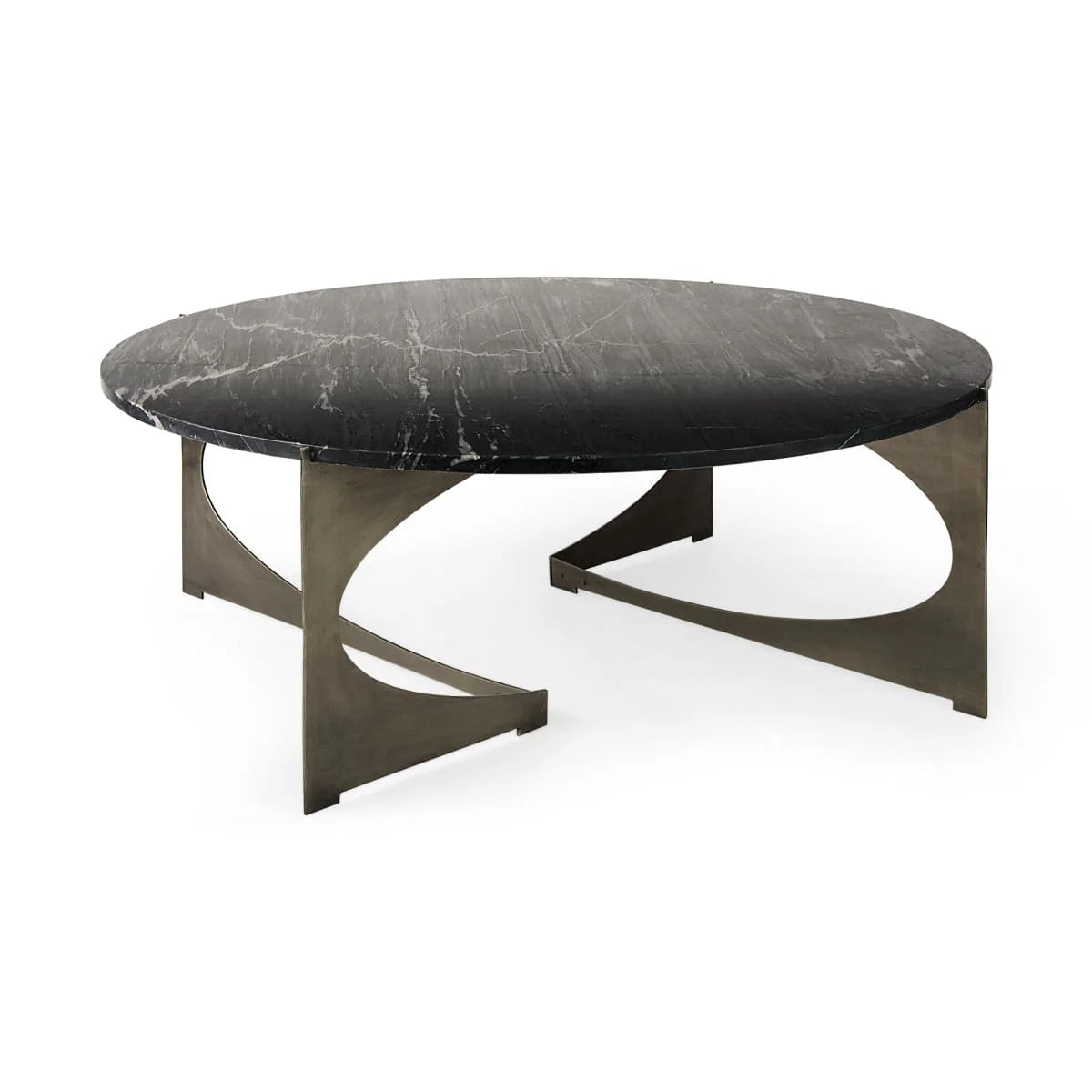 Reinhold Round Coffee Table Black Marble | Nickel Metal | Round