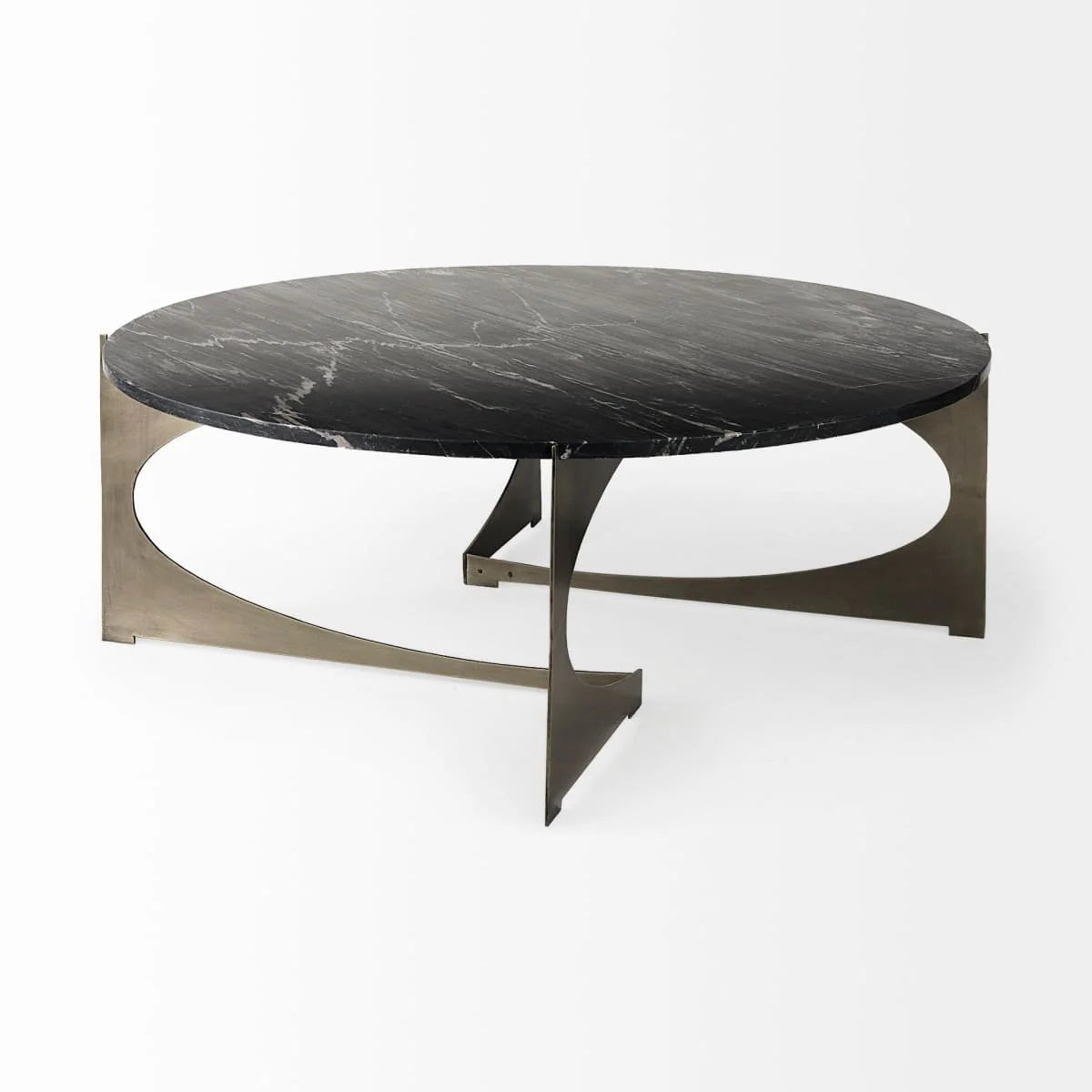 Reinhold Round Coffee Table Black Marble | Nickel Metal | Round