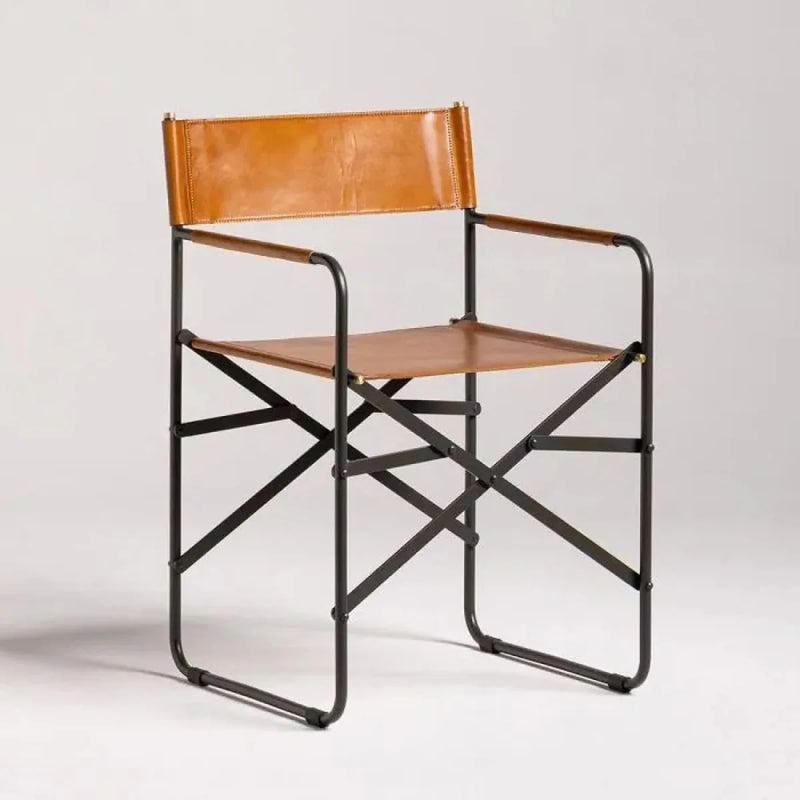 Sicily Dining Chair | Black Metal & Tan Leather