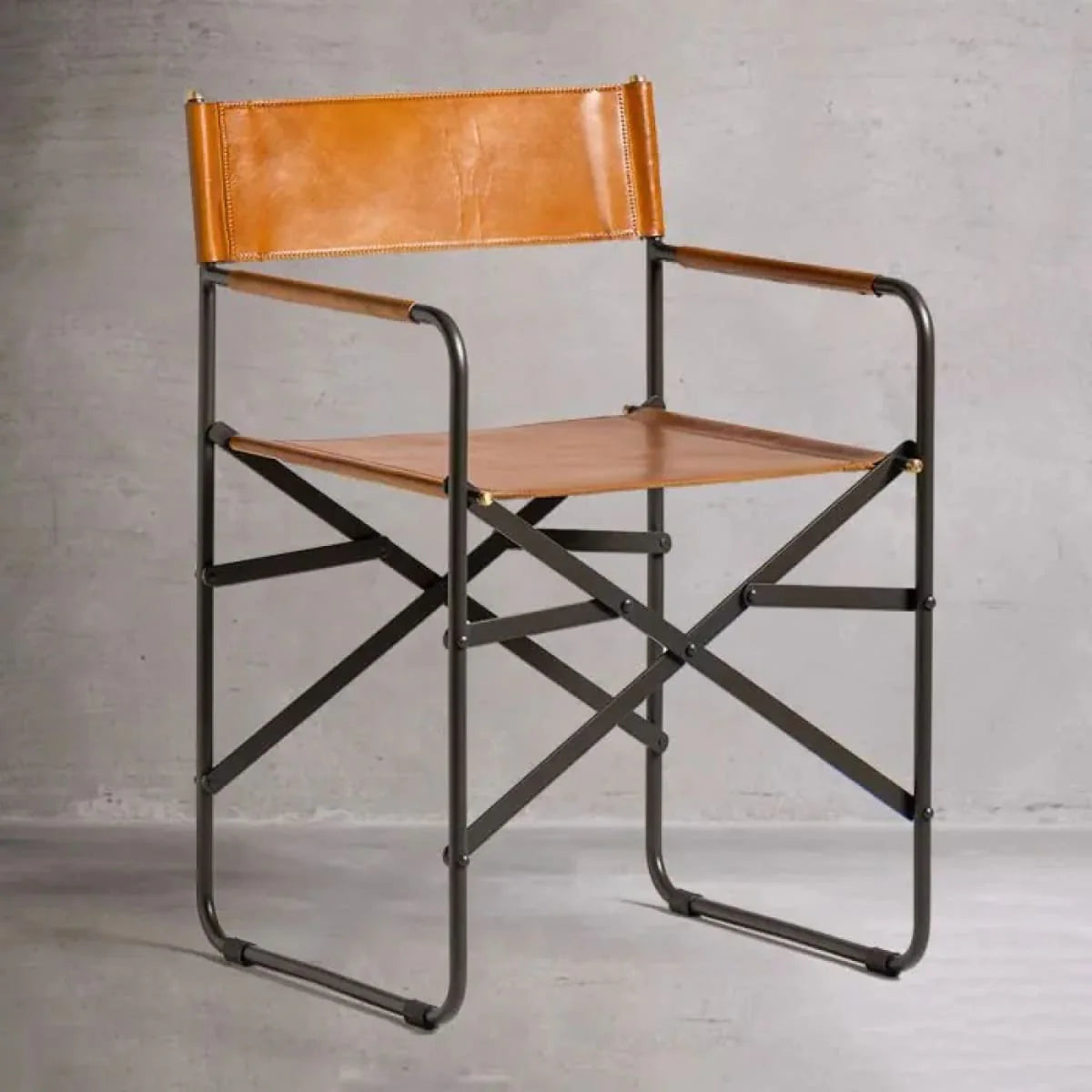 Sicily Dining Chair | Black Metal & Tan Leather