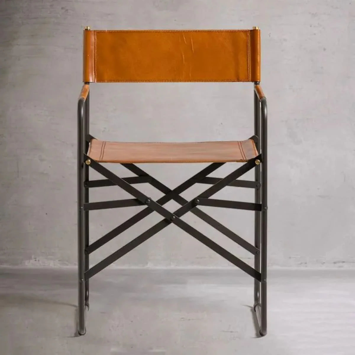 Sicily Dining Chair | Black Metal & Tan Leather