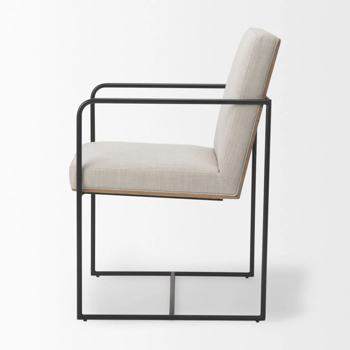 Stamford Upholstered Dining Chair Beige Fabric | Black Metal | Armed