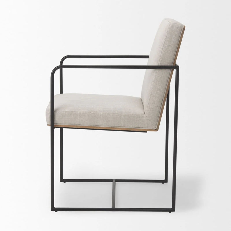 Stamford Upholstered Dining Chair Beige Fabric | Black Metal | Armed