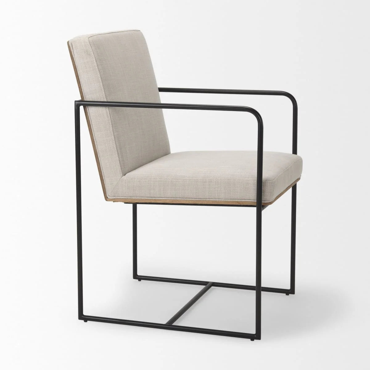 Stamford Upholstered Dining Chair Beige Fabric | Black Metal | Armed