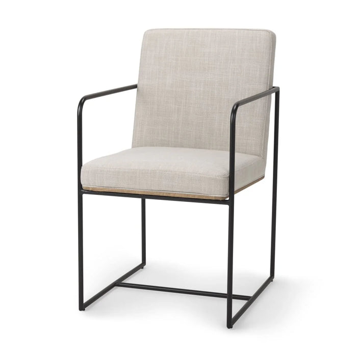 Stamford Upholstered Dining Chair Beige Fabric | Black Metal | Armed