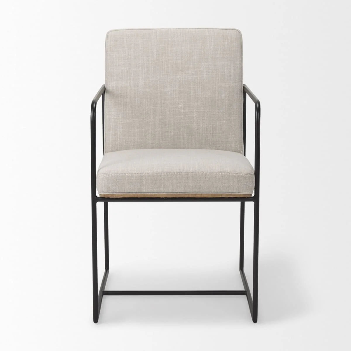 Stamford Upholstered Dining Chair Beige Fabric | Black Metal | Armed