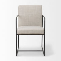 Stamford Upholstered Dining Chair Beige Fabric | Black Metal | Armed