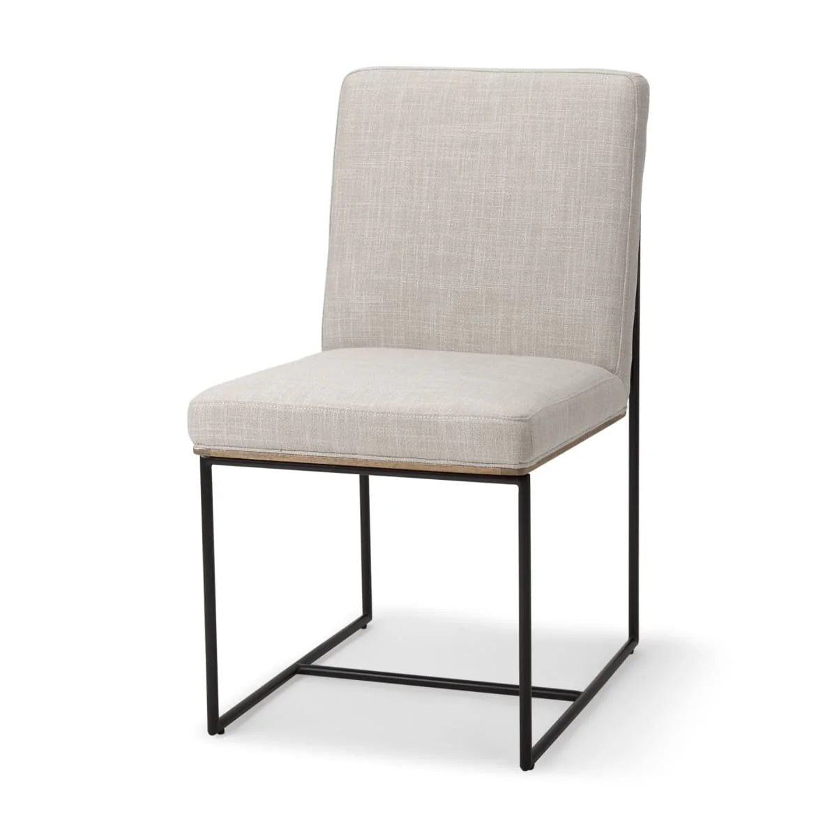 Stamford Upholstered Dining Chair Beige Fabric| Black Metal | Armless