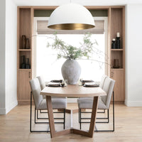 Stamford Upholstered Dining Chair Beige Fabric| Black Metal | Armless