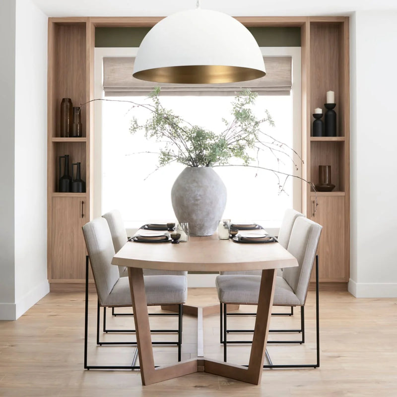 Stamford Upholstered Dining Chair Beige Fabric| Black Metal | Armless