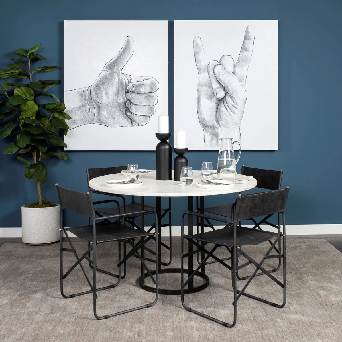 Tanner Round Dining Table White Marble | Black Metal | Round