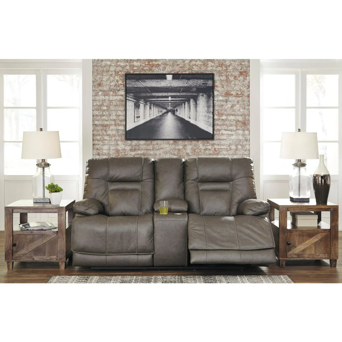 Wurstrow Smoke Power Reclining Loveseat with Console