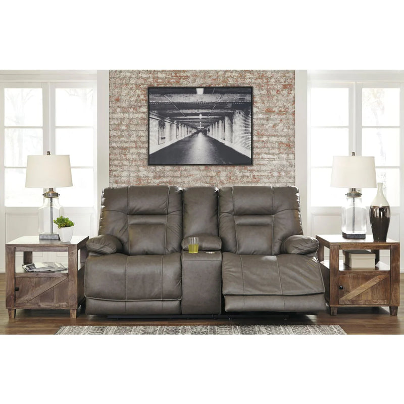 Wurstrow Smoke Power Reclining Loveseat with Console