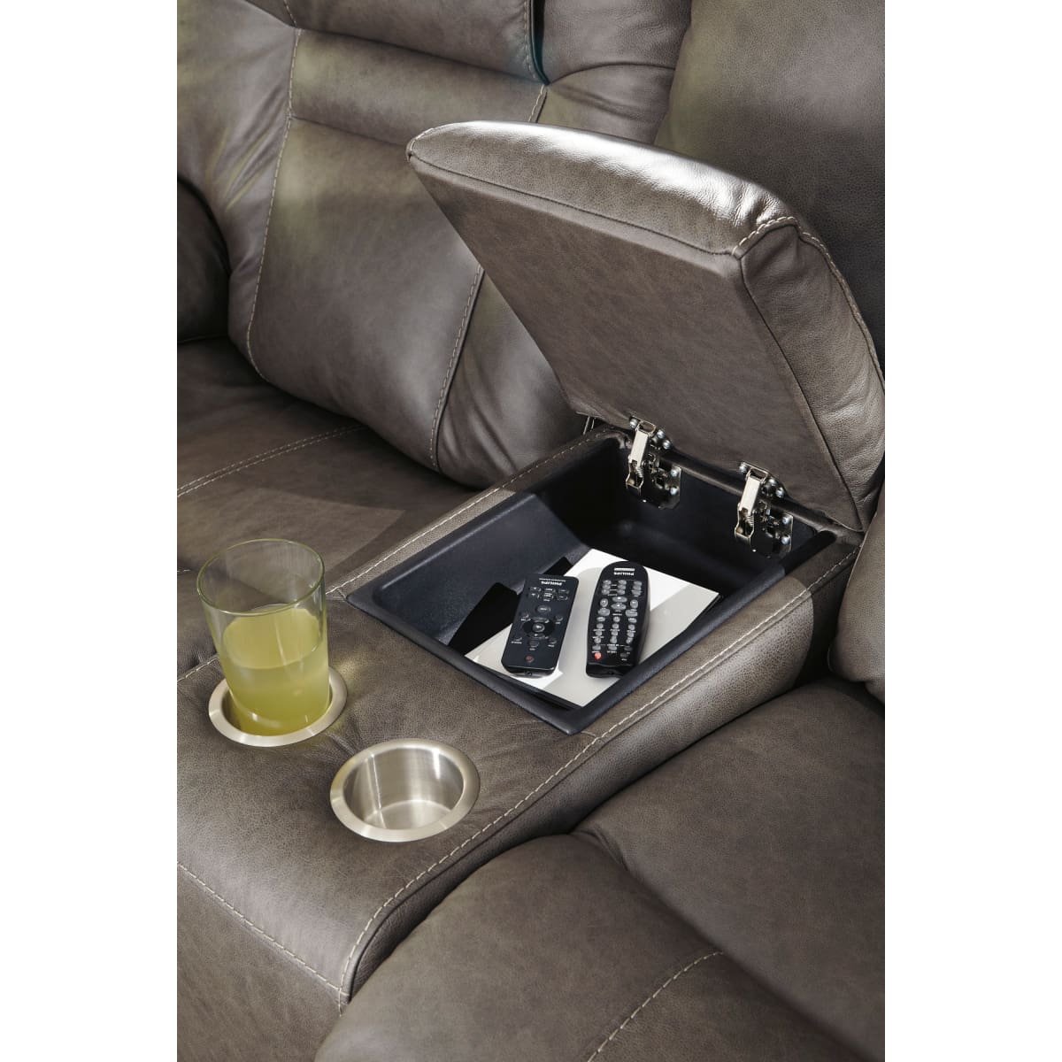 Wurstrow Smoke Power Reclining Loveseat with Console